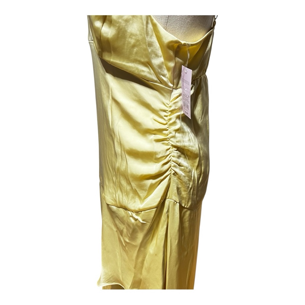 NWT New Fable Women Satin Asymmetrical A-Line Maxi Dress- Light Yellow M - Picture 5 of 9